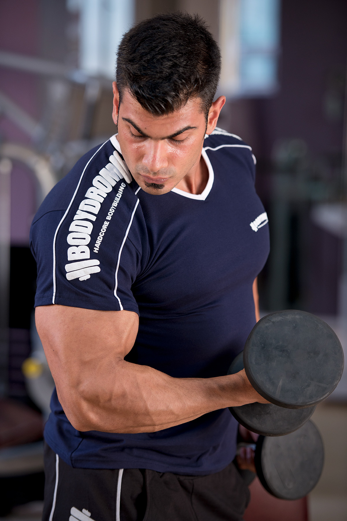 Bodydrom Fitness Bodybuilding Sporcu T-Shirt Omuz Baskılı Kısa Kollu Lacivert