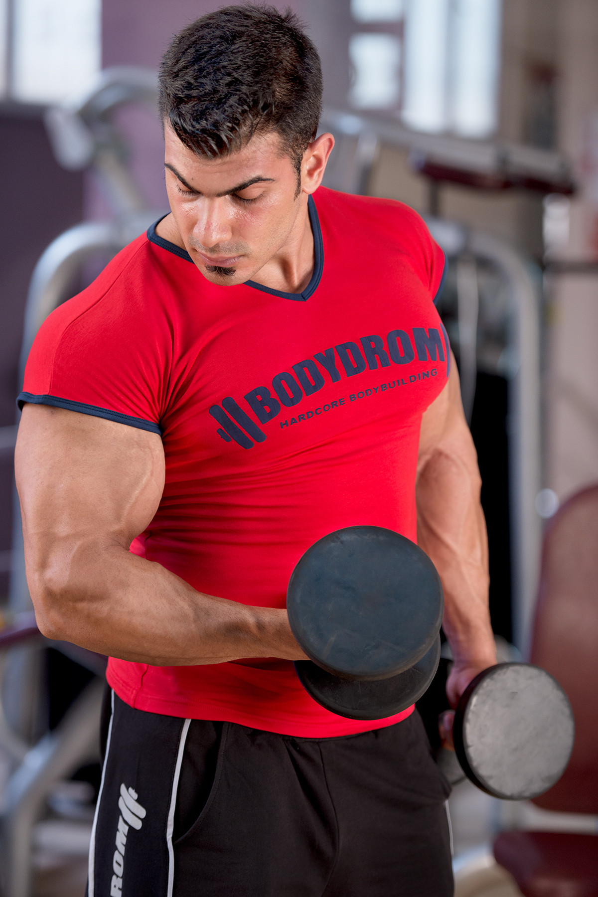 Bodydrom Fitness Bodybuilding Sporcu T-Shirt Düşük Kol Kırmızı