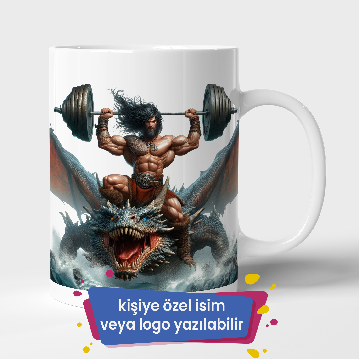 Bodydrom Kişiye Özel İsim veya Logo Yazılabilir Bodybuilder Flying Dragon Temalı Kupa
