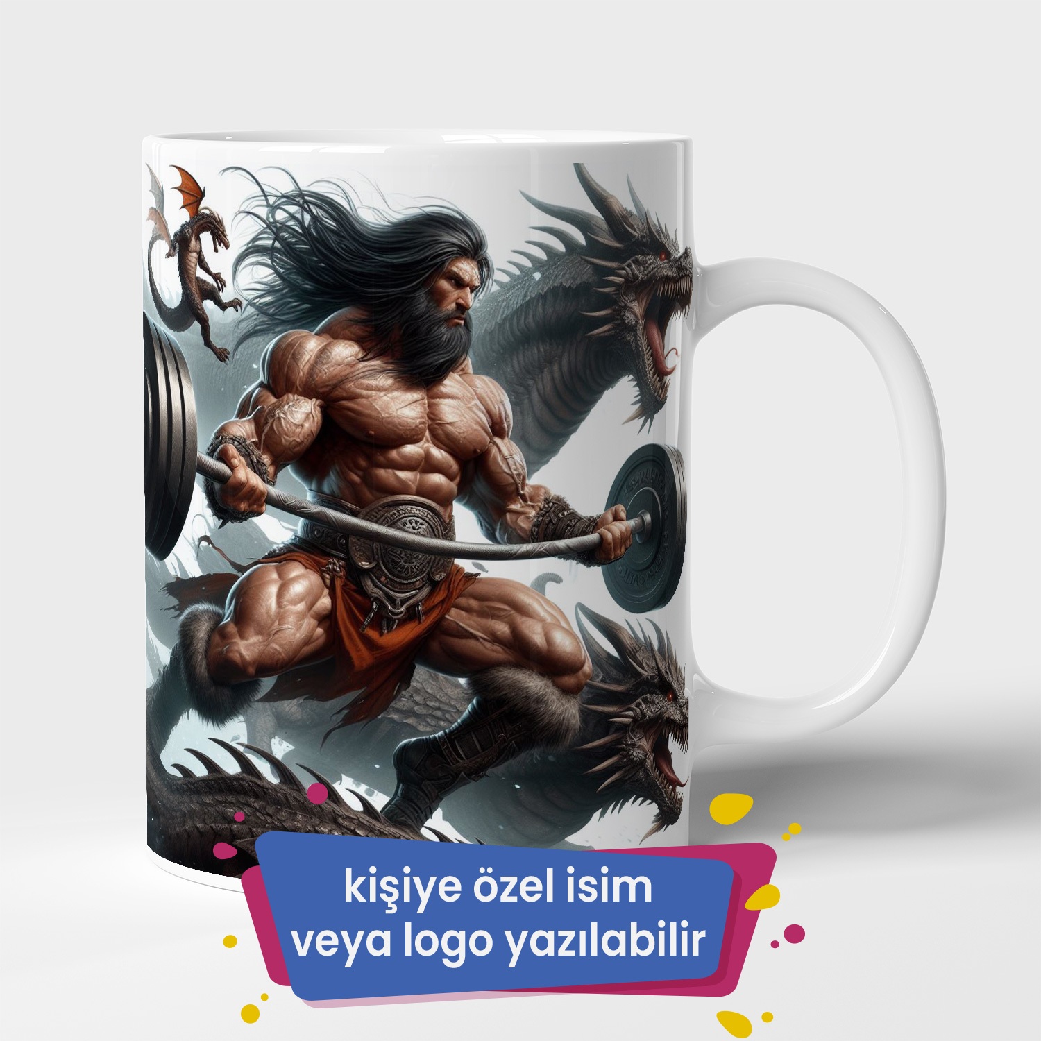 Bodydrom Kişiye Özel İsim veya Logo Yazılabilir Bodybuilder Master Dragons Temalı Kupa