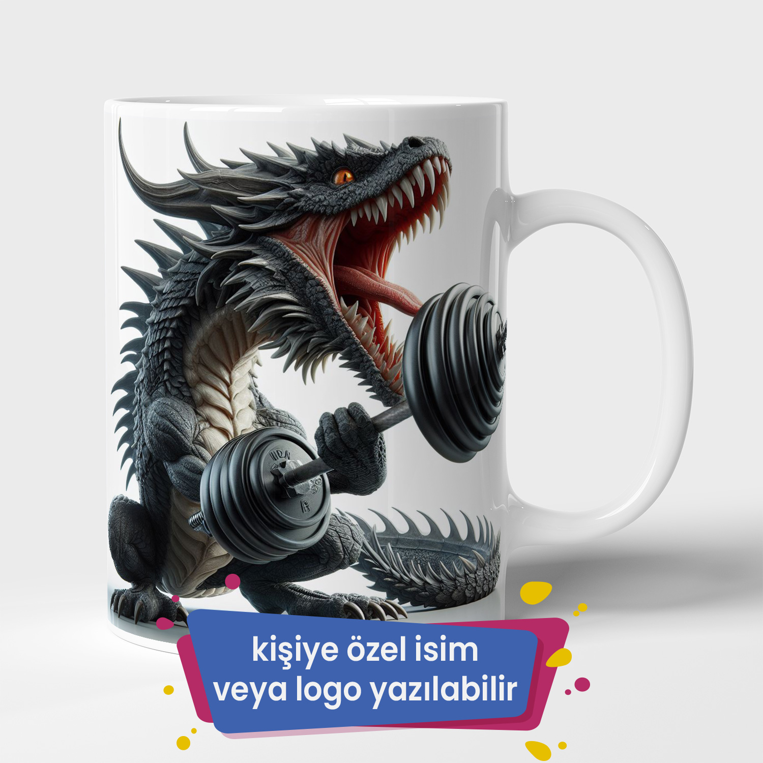 Bodydrom Kişiye Özel İsim veya Logo Yazılabilir Dragon Barbell 1 Temalı Kupa