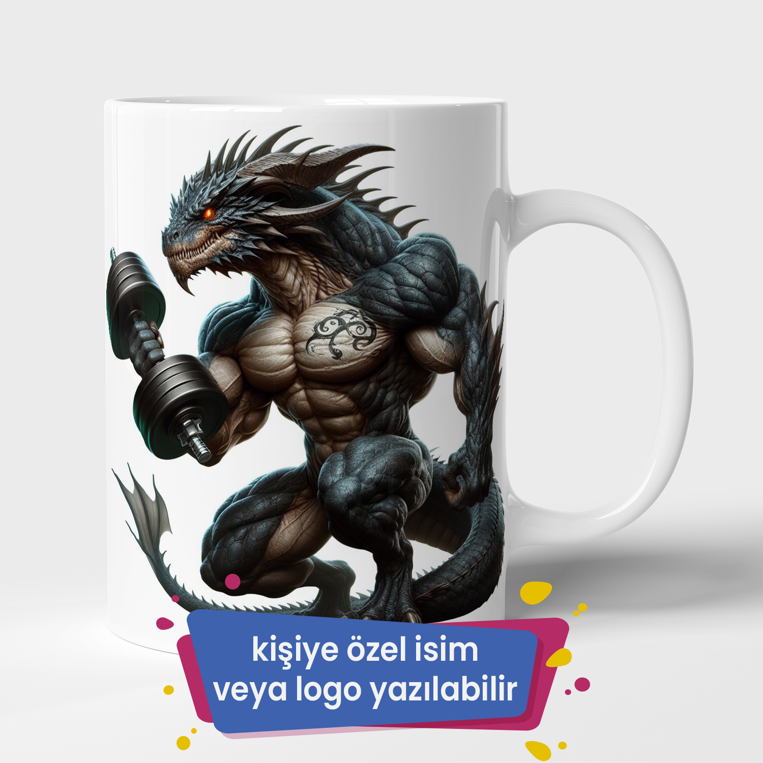 Bodydrom Kişiye Özel İsim veya Logo Yazılabilir Dragon Barbell 2 Temalı Kupa
